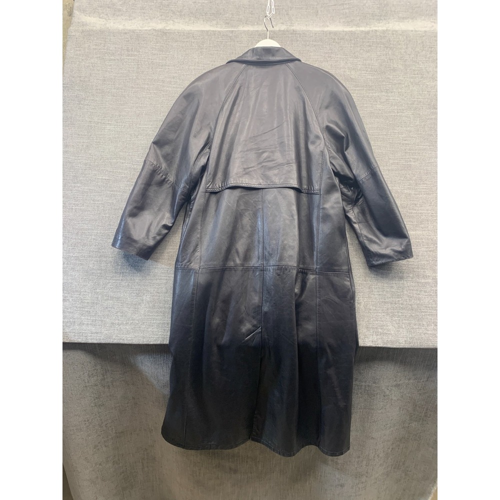Vintage Reed Sportswear Trench Coat Womens Black Leather Flap Detail Made in USA - Picture 14 of 16